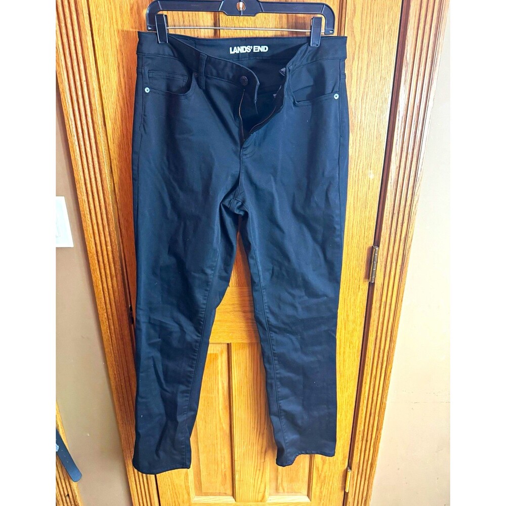 Lands' End Women’s Black Solid Dress Pants Size 12 Regular Flat Front Zip